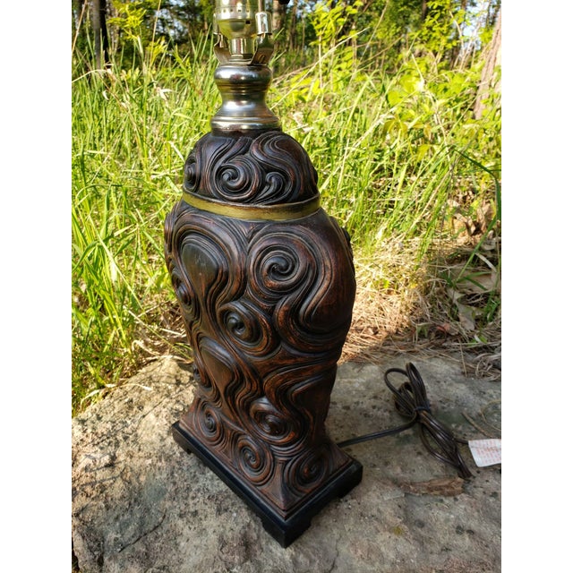 Traditional Uttermost Lighting Table Lamp Wood Carved-Look 2004 Dark Brown For Sale - Image 3 of 8