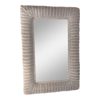 White Wicker Framed Wall Mirror in the Style of Henry Link For Sale