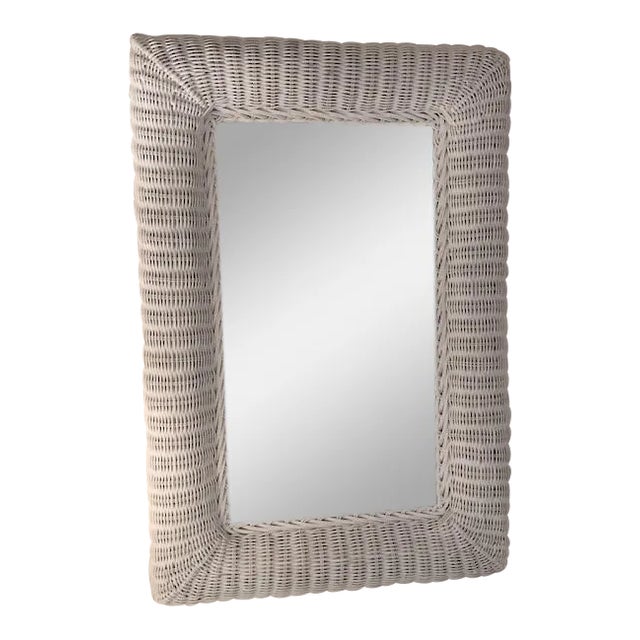 White Wicker Framed Wall Mirror in the Style of Henry Link For Sale