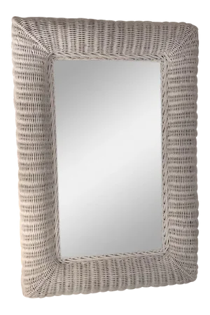 White Wicker Framed Wall Mirror in the Style of Henry Link