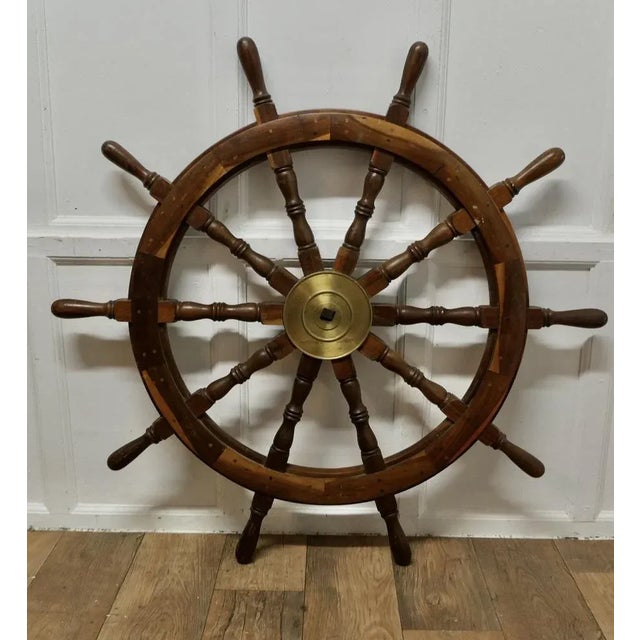 Brown Large Mid 20th Century Teak Ships Wheel, 1960s For Sale - Image 8 of 8