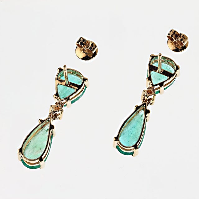 2020s Sparkling Dangle Brazilian Emerald Earrings May Birthstone - 2 Pieces For Sale - Image 5 of 6