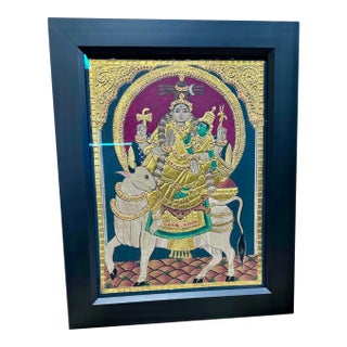 1950s Tanjore Painting Shiva Parvati For Sale