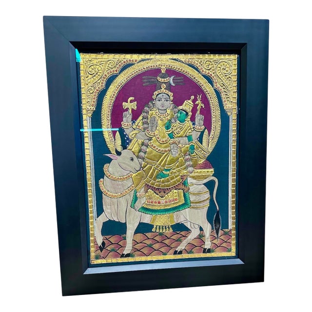 1950s Tanjore Painting Shiva Parvati For Sale