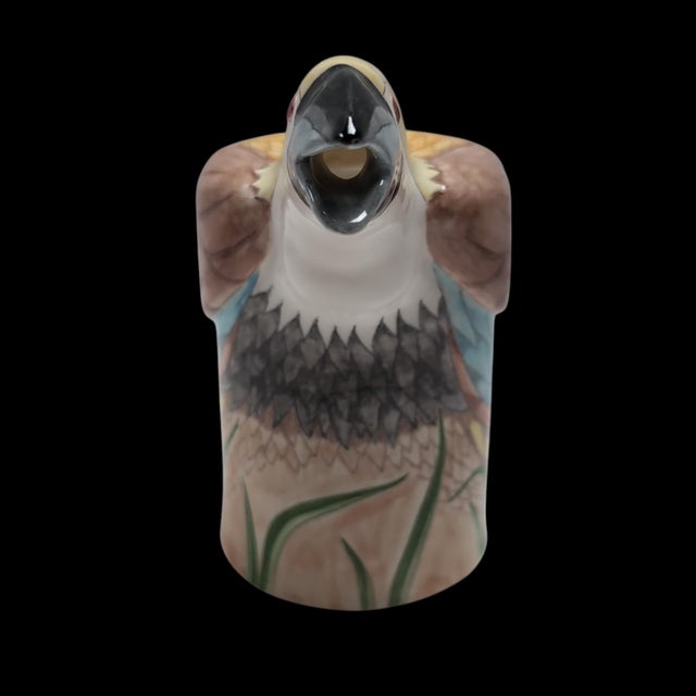 Figurative Hand-Painted Ceramic Parrot Bird Pitcher Vase Figural Colorful 7" Tall Signed E. Bolz For Sale - Image 3 of 9