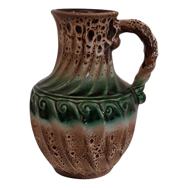 Vintage Beige-Brown-Green Glazed Ceramic Jug Vase from Carstens, 1970s For Sale