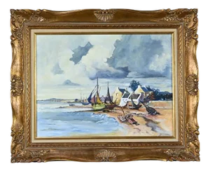 Marijane Le Goaster, Breton Coast, 1985, Gouache & Ink