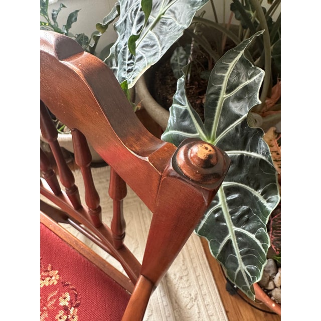 Brown Vintage 1970s Pennsylvania House Solid Cherry Queen Anne Armchair With Custom Floral Needlepoint Seat For Sale - Image 8 of 9