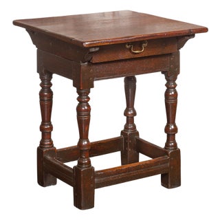 English 1800s Georgian Oak Side Table with Single Drawer and Baluster Legs For Sale