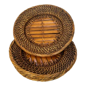Set of 4 Woven Rattan & Bamboo Plate Chargers