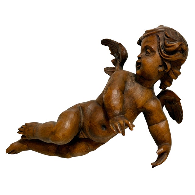 Italian Antique Italian Carved Wood Putti Angel For Sale - Image 3 of 3