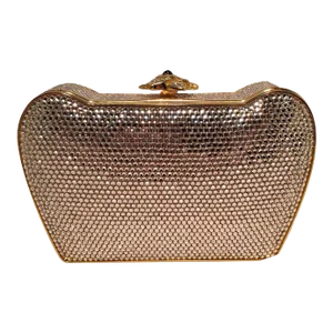 Judith Leiber Clear Swarovski Crystal Flower Top Minaudiere Evening Bag Clutch