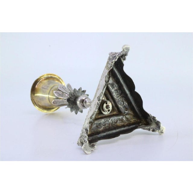 Silver Toothpick Holder with Gilt Chalice on Flower and Relief Scrolls, in Very Good conditions. Designed before 1890 This...