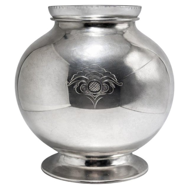 Silver Swedish Art Deco Nickel Silver Vase with Glass Insert attributed to GAB, 1940s For Sale - Image 8 of 8