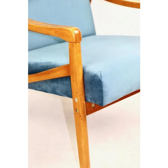 Vintage Czech armchairs design by Jiri Jiroutek in ocean blue velvet from the 1970s in vintage style, completely restored...