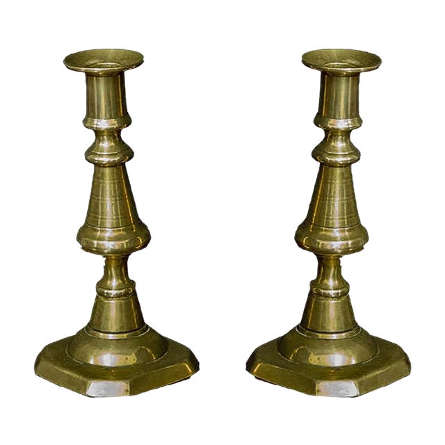 Victorian Brass Candleholders, Set of 2 For Sale