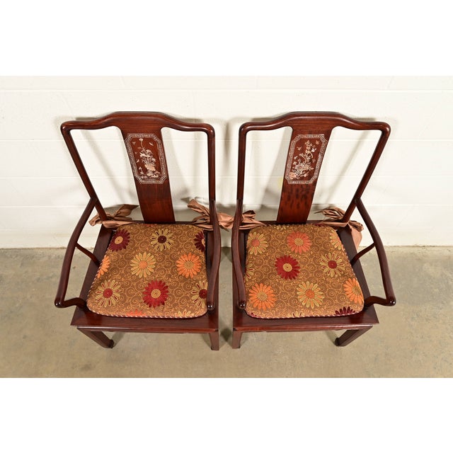 Late 19th Century Antique Chinese Carved Rosewood Armchairs With Mother of Pearl Inlay, Circa 1890s For Sale - Image 5 of 15