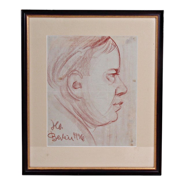 1926 Berlin Red-Chalk Portrait, Signed “Kb” — Framed & Matted For Sale