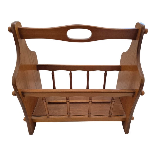 Vintage Wooden Magazine Rack With Carry Handle MCM For Sale