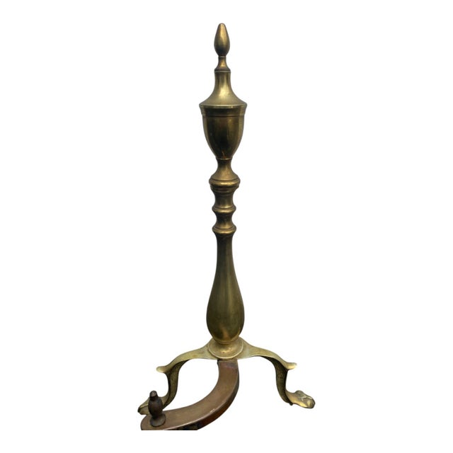 Pair 1920s Vintage Brass Andirons Chippendale Claw Ball Feet Fireplace For Sale - Image 11 of 18