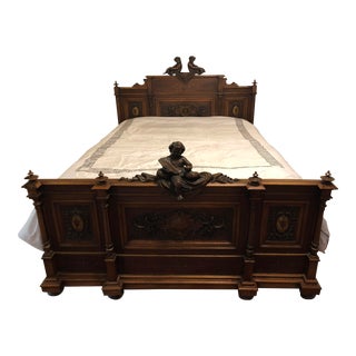 19th Century Italian Cherub Carved Bed For Sale