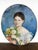 Beautiful 19th century pastel portrait depicting a young girl holding a bouquet of flowers, set against a luminous blue...