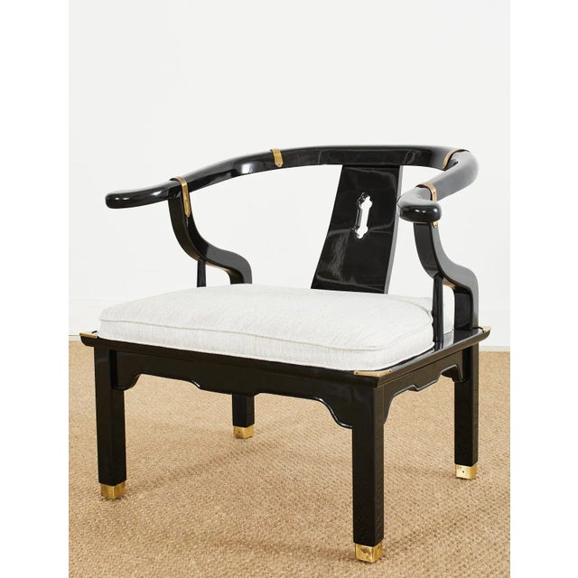 Mid-Century Modern Pair of James Mont Style Lacquered Horseshoe Chairs by Century For Sale - Image 3 of 13