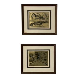 Vintage Hollywood Regency Lionel Barrymore Gold Foil Engraving Prints - Set of 2 For Sale