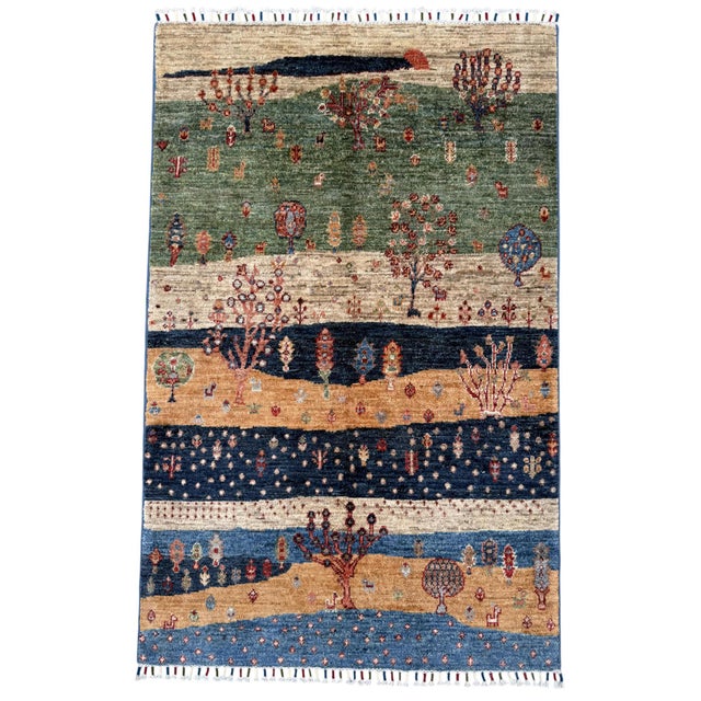 Persian Green Persian Style Gabbeh Rug, 03'01 X 04'10 For Sale - Image 3 of 12