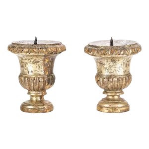 Antique 18th Century Italian Gilt Wood Urn Form Pricket Sticks - a Pair
