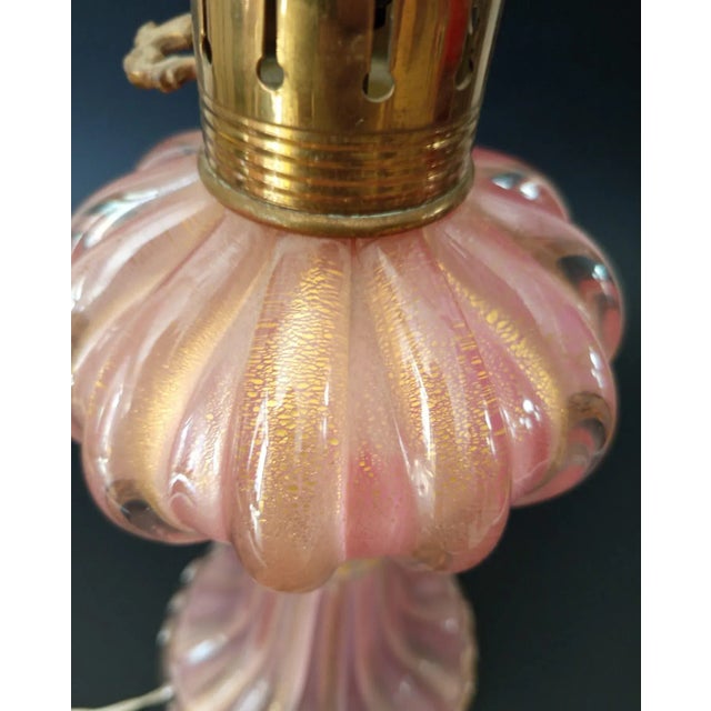 Pink Murano Glass and Gold Leaf Table Lamp, 1950s For Sale - Image 4 of 13