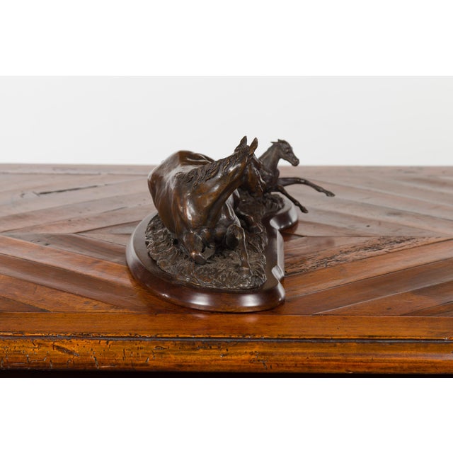 Signed Suzanne Fiedler Cast Bronze Sculpture of a Mare and Her Foal Dated 1974 For Sale - Image 9 of 11