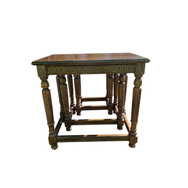 1970s Vintage Ethan Allen Nesting Tables Solid Wood Hideaway Tables Set