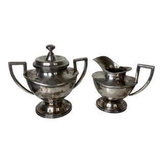 Antique Barbour Silver Co. Quadruple Plate Creamer & Lidded Sugar Bowl – Early 20th Century For Sale
