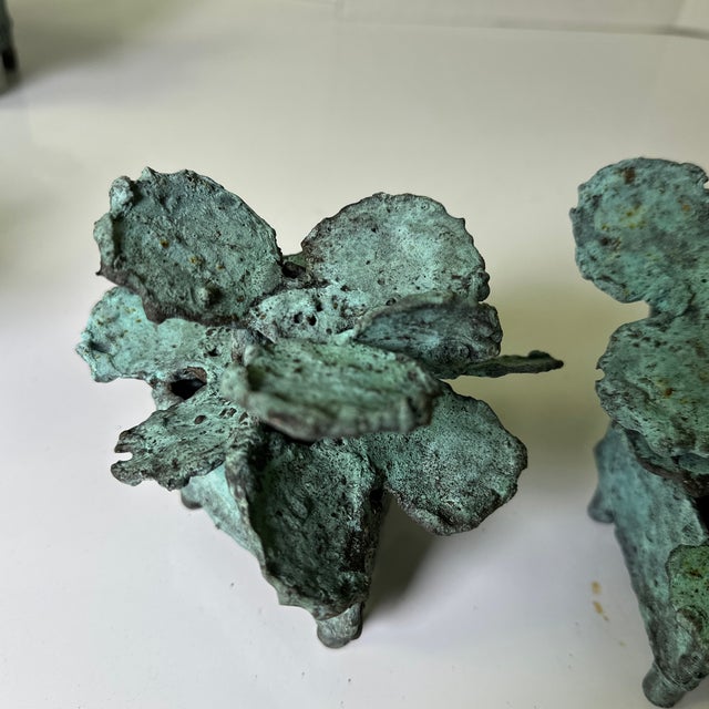 1990s Bronze Flowers in Triangular Pots With Feet. For Sale - Image 4 of 11