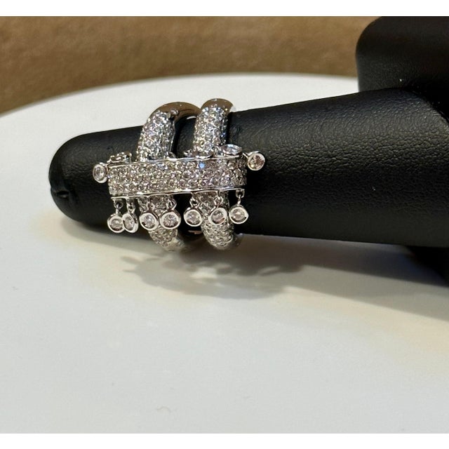 2.9 Ct Micro Pave Diamond 18 Karat White Gold Hanging Diamond Ring Size 7 For Sale - Image 11 of 18