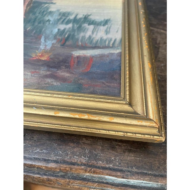 Burnt Umber 1921 Original Oil Painting by H. Noble – Native American Figure at Sunset – Antique Landscape Art For Sale - Image 8 of 12