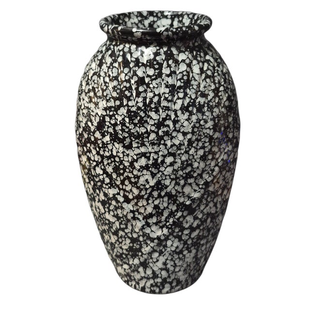 Vintage Art Deco Style Speckled Ceramic Black & White Vase For Sale - Image 11 of 11