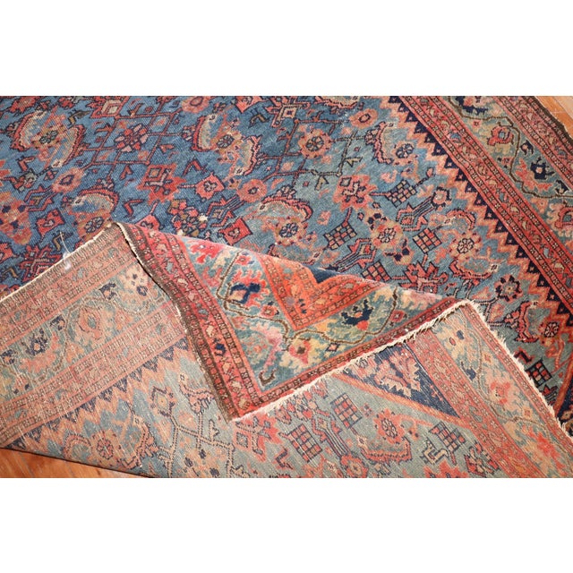 Early 20th Century Antique Distressed Aqua Blue Malayer - 4'9" x 5'11" For Sale - Image 5 of 7