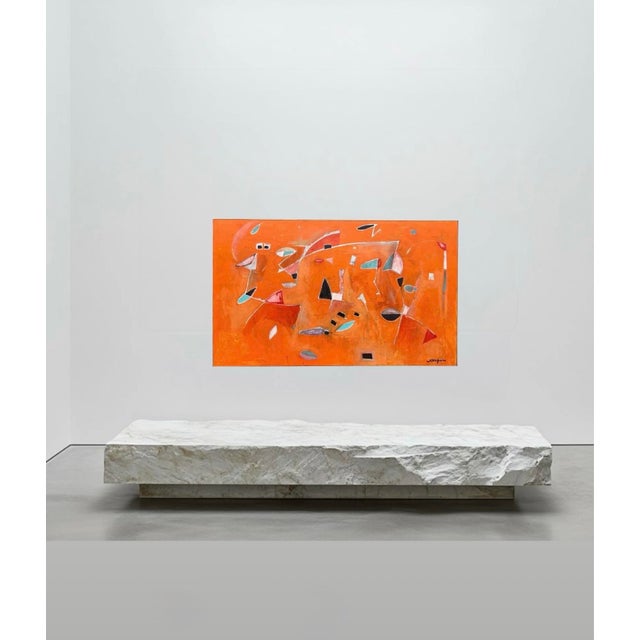 Kenneth Joaquin Large Mid-Century Orange Abstract Painting (36” X 60”) For Sale - Image 9 of 10