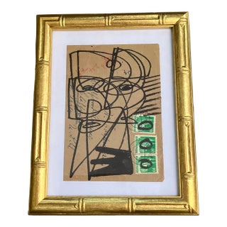 Contemporary Original Wayne Cunningham Abstract Marker Drawing on Vintage Envelope For Sale