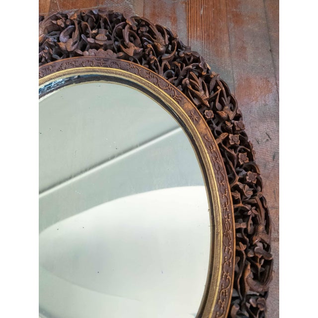 19th Century 19th Century Chinese Canton Export Carved Reticulated Mirror Frame With Birds For Sale - Image 5 of 18