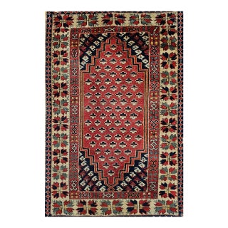 Vintage Turkish Village Area Rug, Hand-Knotted Wool, Red & Navy, 1950s, 3' x 5' For Sale