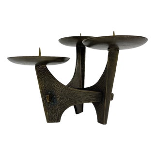 Modernist Sculptural Brutalist Bronze Metal Candleholder, France, 1960s For Sale