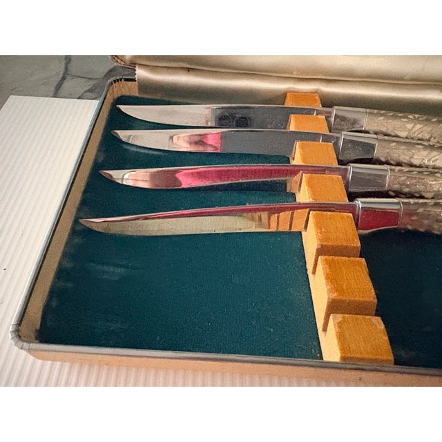 1960s Art Nouveau Steak Knives Set w/ Case - Ser of 6 For Sale In New York - Image 6 of 11