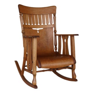 Antique Arts and Crafts Tiger Oak Rocking Chair For Sale