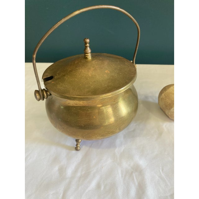 Vintage Solid Brass Fire Starting Pot With Pumice Stick For Sale - Image 4 of 9