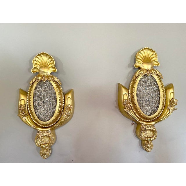 1970s French Louis XVI Gold Bronze Bead Wall Lamps Sconces 2pc- Pair For Sale - Image 4 of 13
