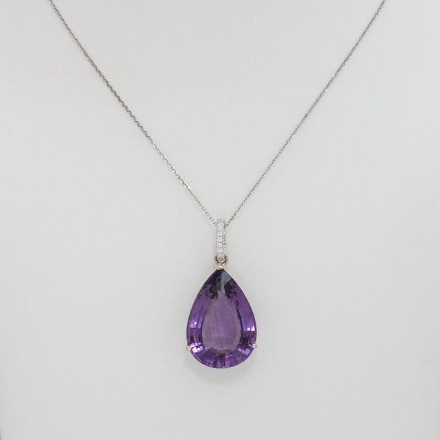 8.1Ct Amethyst Pendant With Earth Mined Diamond Accents: Solid 14k Gold, 23x16mm For Sale - Image 4 of 8