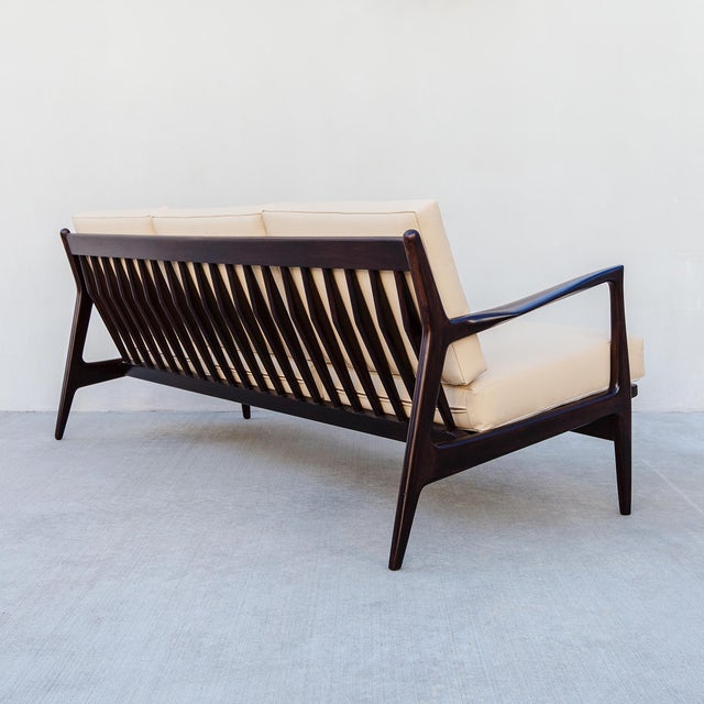 Restored Ib Kofod-Larsen for Selig Danish Modern Three Seat Sculptural "Blade" Sofa in Leather For Sale - Image 10 of 18